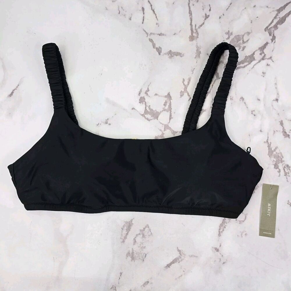 J Crew Swim Top XL Black Scrunchie Strap Square Neck Bikini Padded BM431